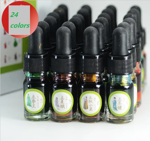 24pcs X 5ml  With Dropper Solar Terms 2020 Edition 24 Color Gold Powder Gradual Change Pen Ink, Painting Drawing Ink