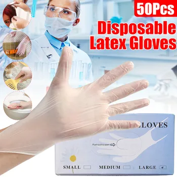 

50Pcs/box Disposable PVC Gloves Food Grade Kitchen Gloves Non-slip Thick Protective Gloves Household Work Cleaning