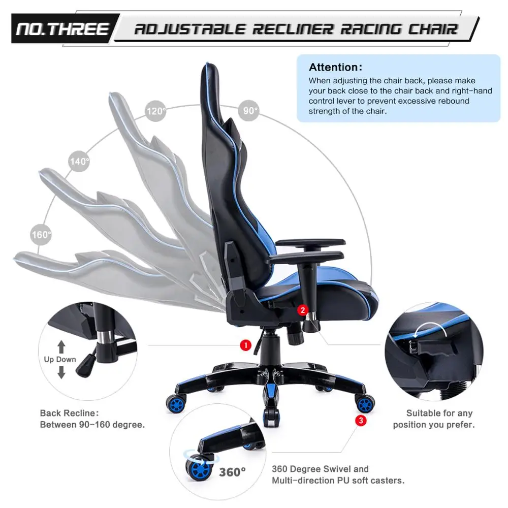 Ehomebuy Gaming Chair Office Chair High Back Racing Chair Reclining Ergonomic Adjustable Swivel Task Chair with Headrest Ehomebuy Gaming Chair Office Chair High Back Racing Chair Reclining Ergonomic Adjustable Swivel Task Chair with Headrest