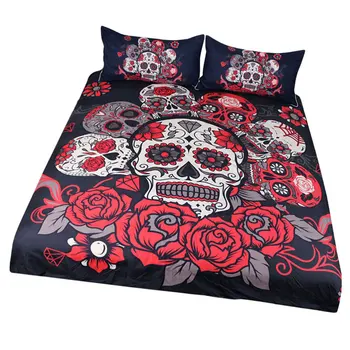 

3Pcs Halloween Skull Pattern Beddings Quilt Cover Scary Bed Sheet Pillow Case Colorful (Twin 173x218cm)