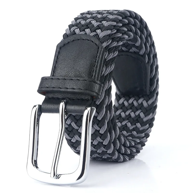 Black g Elastic Braided Belt Women Casual Pin Buckle Belts Men High Quality Multiple Sizes Not Need Punch Easy Wear Fashion Luxury - Color: Black g