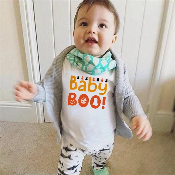 My First Boo/Летняя одежда для мальчиков и девочек Повседневная футболка с принтом на Хэллоуин забавная одежда с короткими рукавами для мальчиков и девочек
