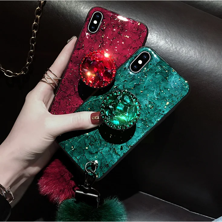 Новый мраморный Меховой чехол с шариком для Iphone X XR XS Max 6 6S 7 8 Plus 11 Pro Samsung Galaxy S8 S9 S10