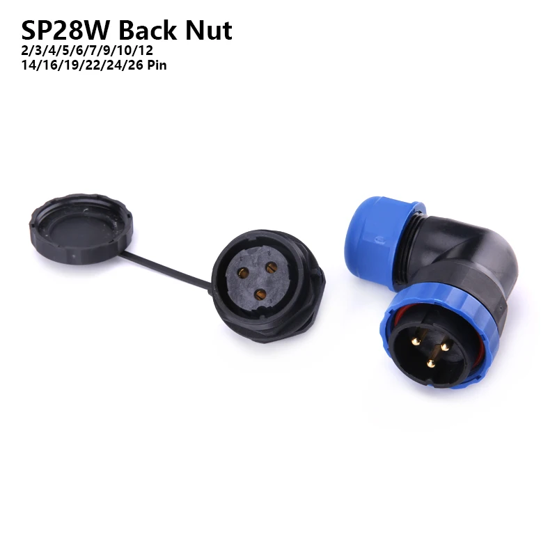 Conector do Cabo de Aviação Impermeável Plugue de Ângulo Elétrico Porca Traseira do Cotovelo Sp28 Ip68 10 12 14 16 19 22 24 26 Meias