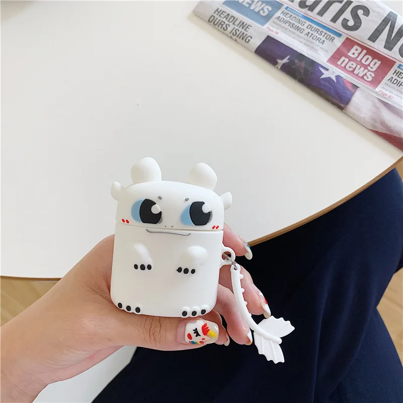Милый чехол для AirPods, силиконовый чехол с Bluetooth для наушников Airpods 2, мультяшный защитный чехол, стереоскопический дракон, ночная фурия
