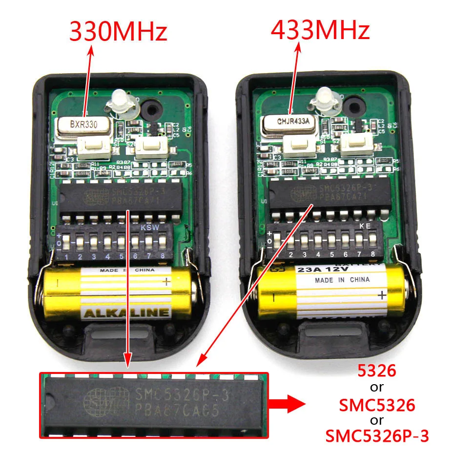 말레이시아 SMC5326 5326, 330mhz, 433mhz, 8 딥 스위치, 자동 차고 복제 원격 제어