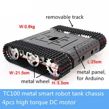 4WD металлический Смарт rc Танк шасси комплект TC100 гусеничный Роботизированный образование 4 шт. высокий крутящий момент DC Мотор скорость отзывы DIY для Arduino