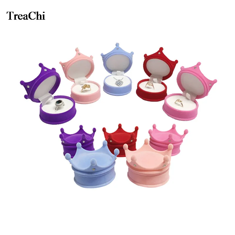 Wholesale 10pcs/lot Velvet Ring Display Case Princess Crown Shaped Earrings Storage Container Little Girl Necklace Ring Gift Box