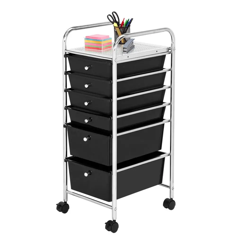6 Drawers Beauty Salon Rolling Cart Trolley Furniture With 4 Pcs