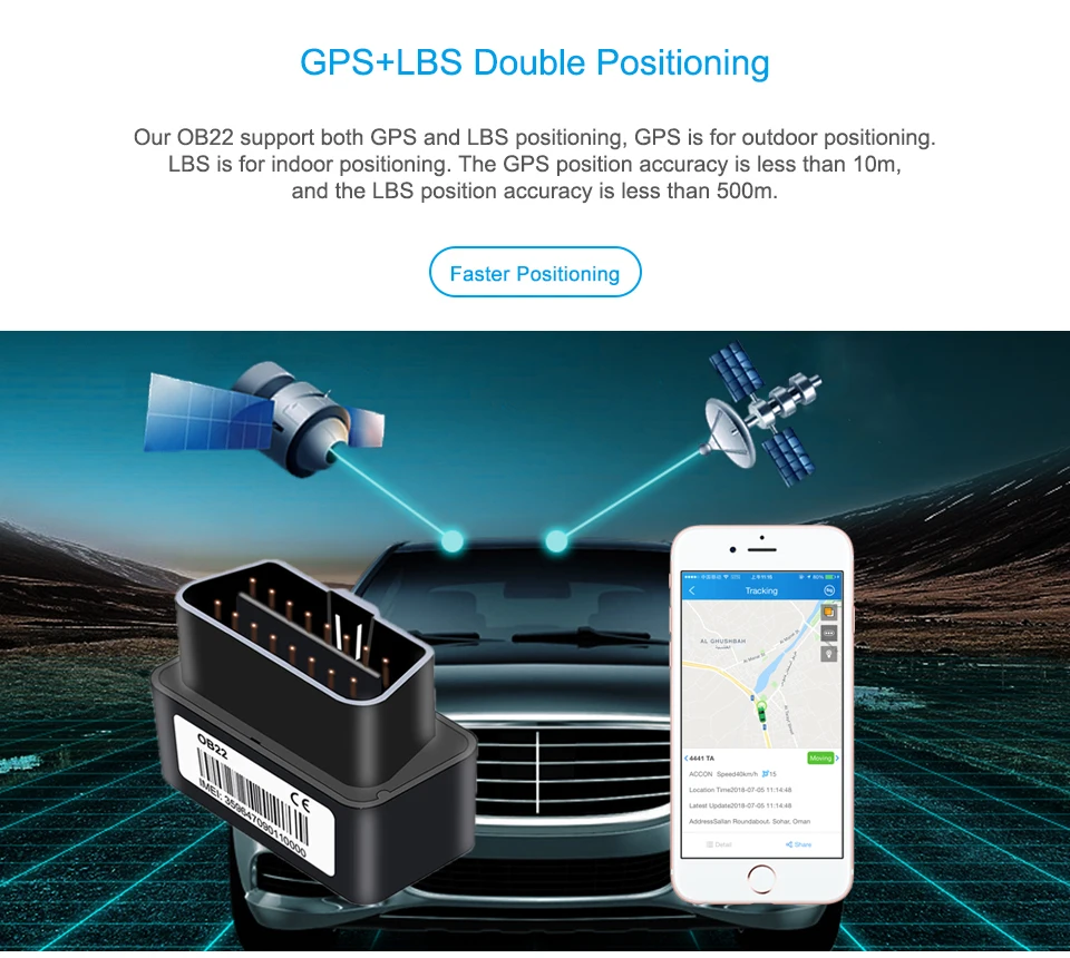 Compact Size OBD Car GPS Tracker With Plug& Play OBD Port Realtime GPS Positioning Tracking& Multiple Plug Out Alarm Free APP