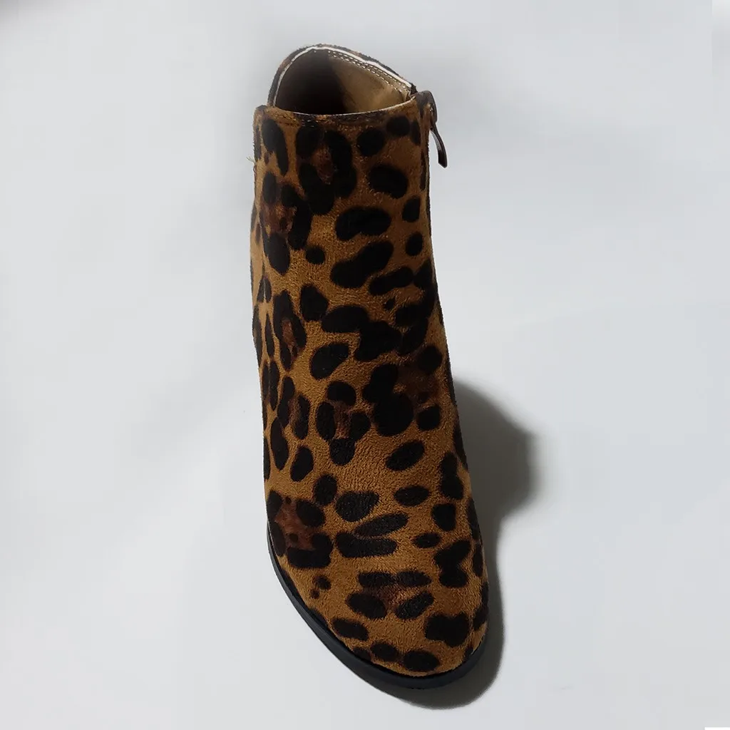 Ankle Boots For Women Leopard Printed Short Boot Wedges Heels Booties Female Round Toe Platform Shoes Plus Size Zapatos De Mujer