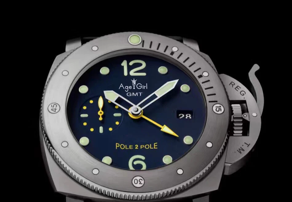 

Luxury Brand Men Automatic Mechanical Sapphire Stainless Steel 1950 Titanio Pole 2 pole LE Watch 3 Day Luminous GMT Black Rubber