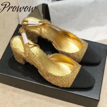 

Prowow 2020 New Fashion Quality Round Toe Elastic Band Pumps Slip On Thick Heel Ladies Pumps Shoes Women