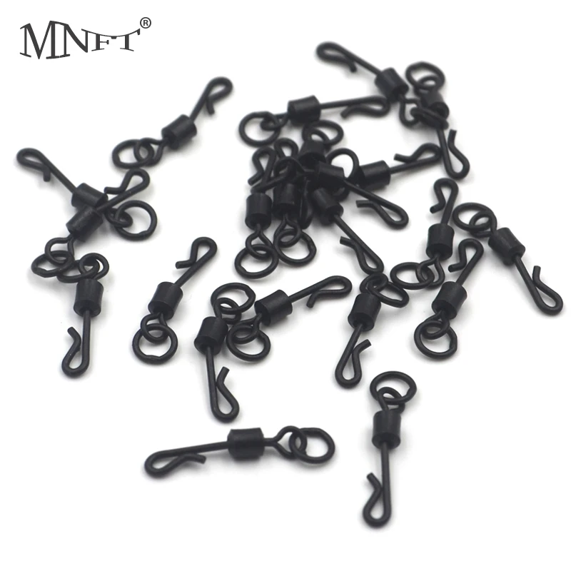 

MNFT 100Pcs Matte Black Rolling Quick Change Swivels With Solid Ring Carp Rigs Long Body Q-shaped Snap Carp Fishing Accessories