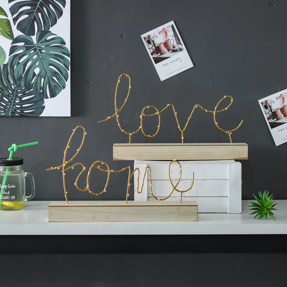 

Traditional Wire Night light Desktop Decorative Love/Home Shape Letter Lamp for Living Room LSF99