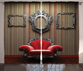

Antique Curtains Wall and Chair Vintage Picture Frame Vertical Striped Background Timber Floor Living Room Bedroom Window Drapes