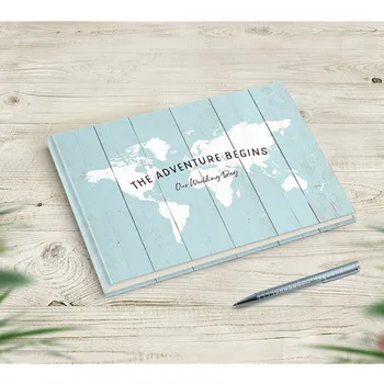 

personalize Wedding Guest Book, Travel Theme Blue Guestbook, Rustic honeymoon photo book Modern Wedding Day Signature book,