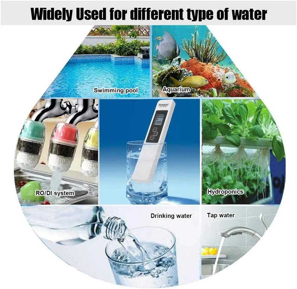 Water Tester Digital Water Quality TDS EC Meter Range 0-9990 Multifunctional Purity Temperature TEMP PPM Tester