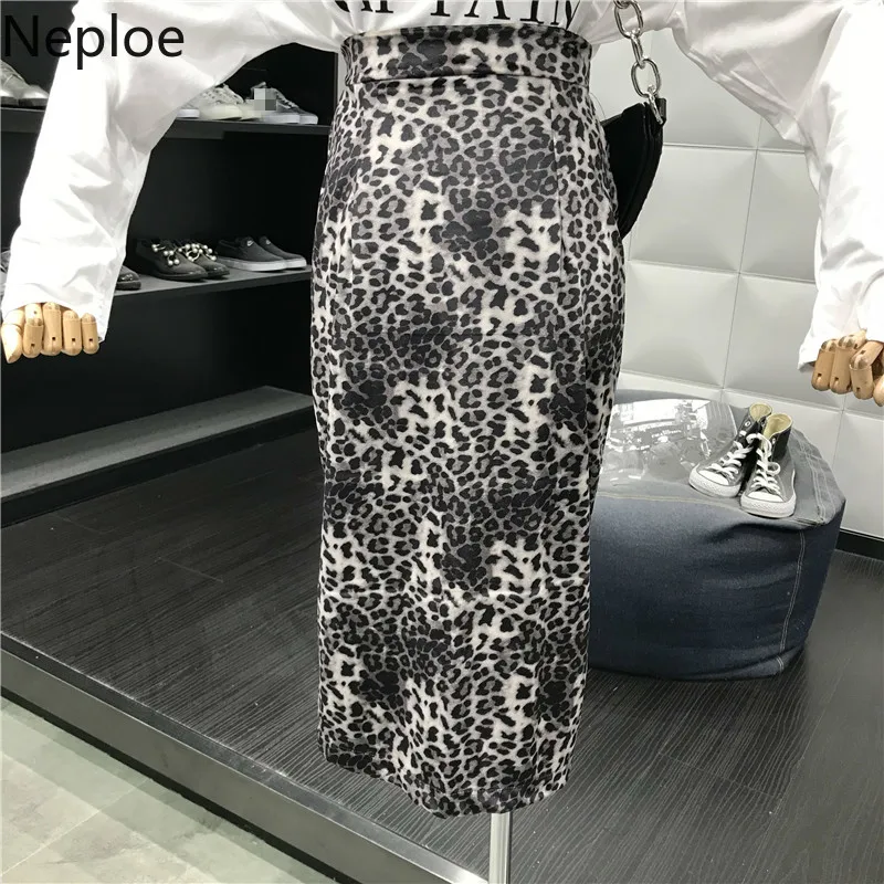 Neploe Осень Зима Высокая талия и бедра Jupe Femme Леопардовый принт облегающая юбка женская прямая тонкая Faldas Muujer Moda 46616