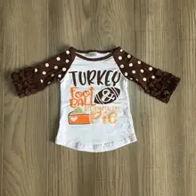 Новинка; сезон осень-зима; хлопковые футболки с рукавами для девочек на День Благодарения; raglans turkey; детская одежда для футбола и тыквы