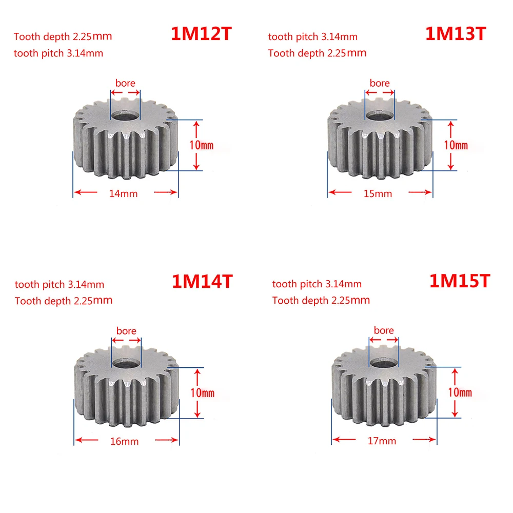 45# Steel Spur Gear 1/2 Pcs 1Modulus 12Tooth-27Tooth Metal Gear Thickness 10mm Outer Dia 14-29mm For Electricity Textile Field