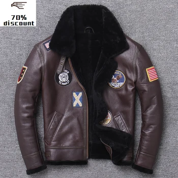 

2020 New winter Men's Genuine leather jacket locomotive B3 winter coat Men's cow leather jacket