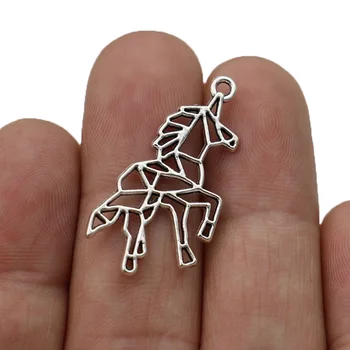 

20pcs Antique Silver Plated Origami Unicorn Charms Pendants for Jewelry Making Necklace DIY Handmade Craft 33x16mm