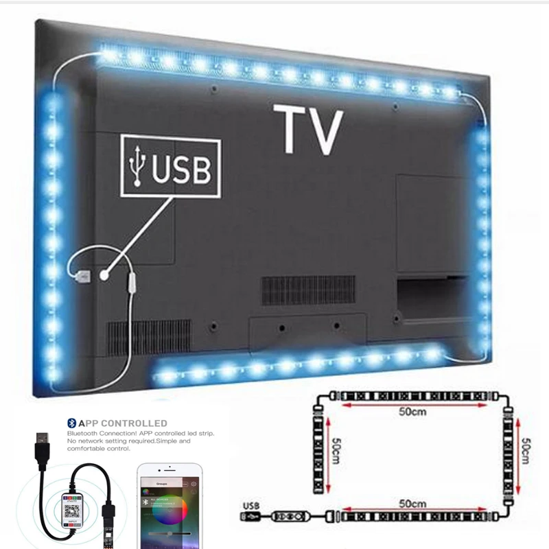 Dc 5v 5050 30led/m smd Светодиодная лента приложение bluetooth музыкальное Управление ТВ