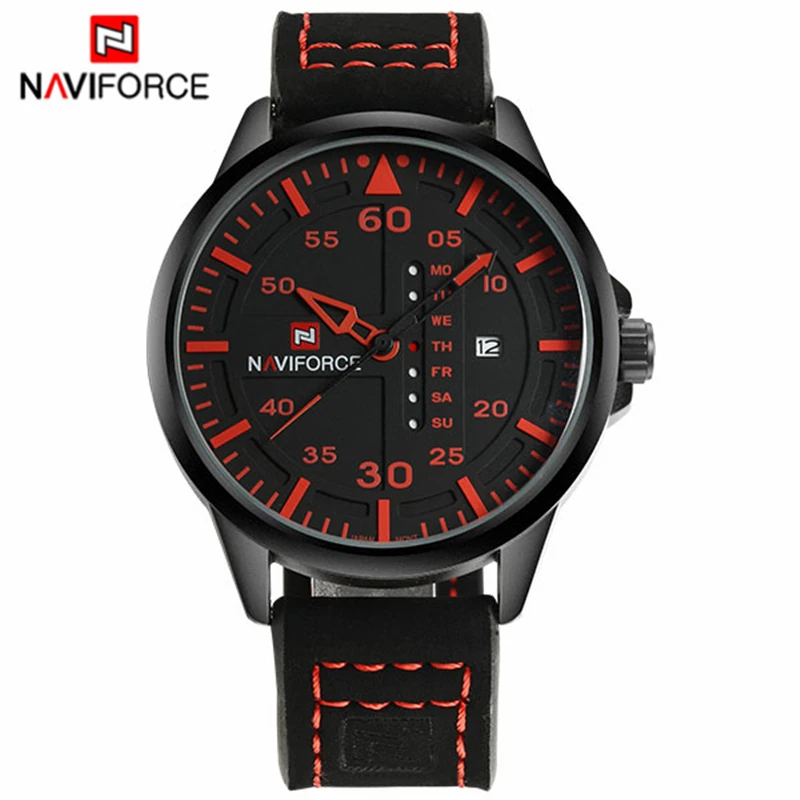 Black Red NAVIFORCE часы для мужчин s бренд Топ Роскошные повседневные спортивные военные кварцевые часы кожаный ремешок водонепроницаемые часы для мужчин Relogio Masculino - Цвет: Black Red