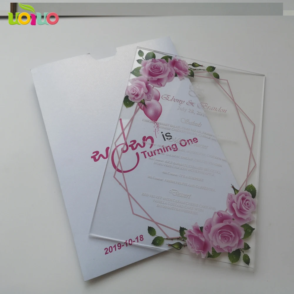 Популярное Элегантное Свадебное приглашение, цветочный дизайн, прозрачные акриловые приглашения, прозрачные с цветком, конверт, персонализированный текст