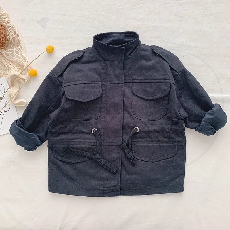 Spring Autumn Baby Jacket Clothes Sequins Loose Boys Windbreaker Coats Multi Pockets Drawstring Children Outerwear 24M-6T