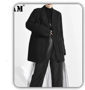 [EAM] Новинка, осенне-зимняя черная свободная футболка с длинным рукавом и высоким воротником, с неровным подолом, большого размера, Женская мода JQ018