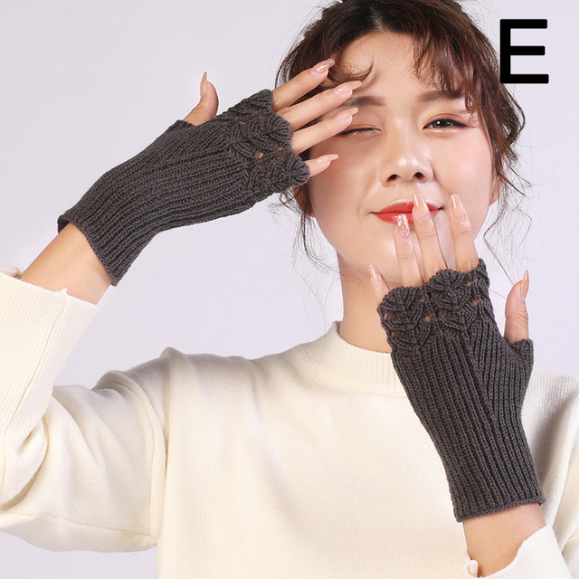 Half Finger Gloves Winter Soft Warm Wool Knitting Arm Gloves Arm Crochet Knitting Hollow Heart Mitten Fingerless Gloves