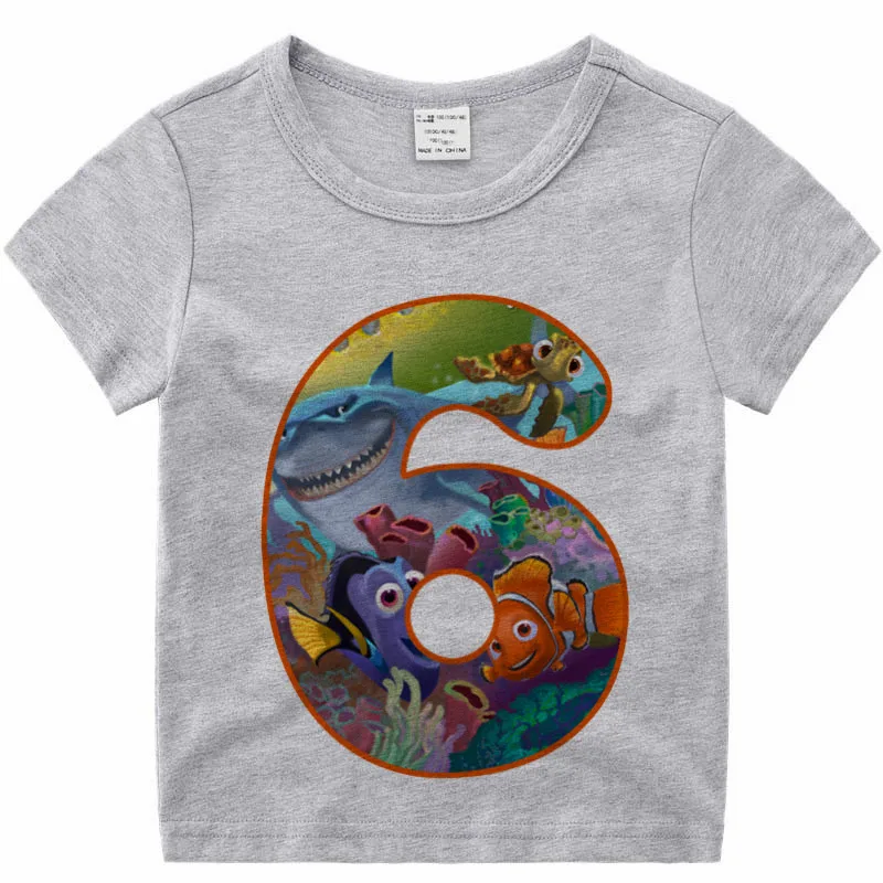 P231-6-grey Футболка Nemo для мальчиков и девочек с номером дня рождения, топы с короткими рукавами для детского дня рождения, детские маски, подарок на день рождения, Прямая поставка - Цвет: P231-6-grey