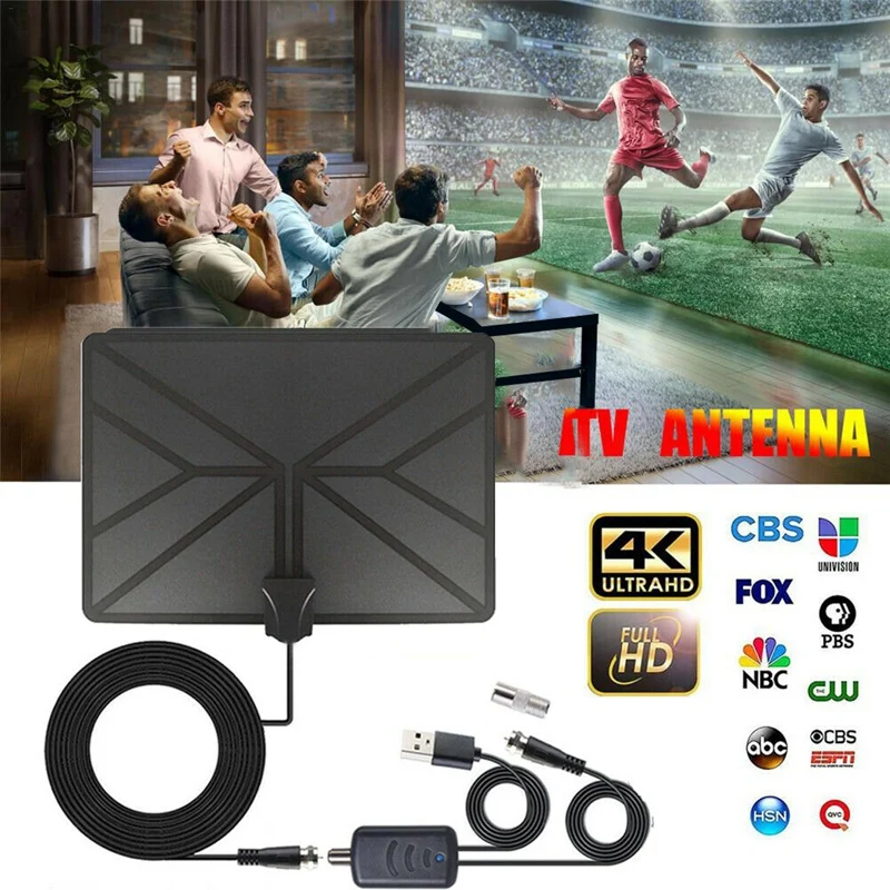 4K Digital HDTV Aerial Indoor Amplified Antenna 996 Miles Range with HD1080P DVB-T2 Freeview TV for Life Local Channels