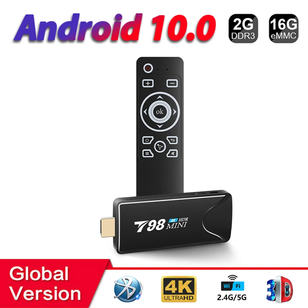HONGTOP tv stick 4k RK3318 quad core android 10 2 Гб оперативной памяти 16 встроенной 4G и 5G WI FI play store HD