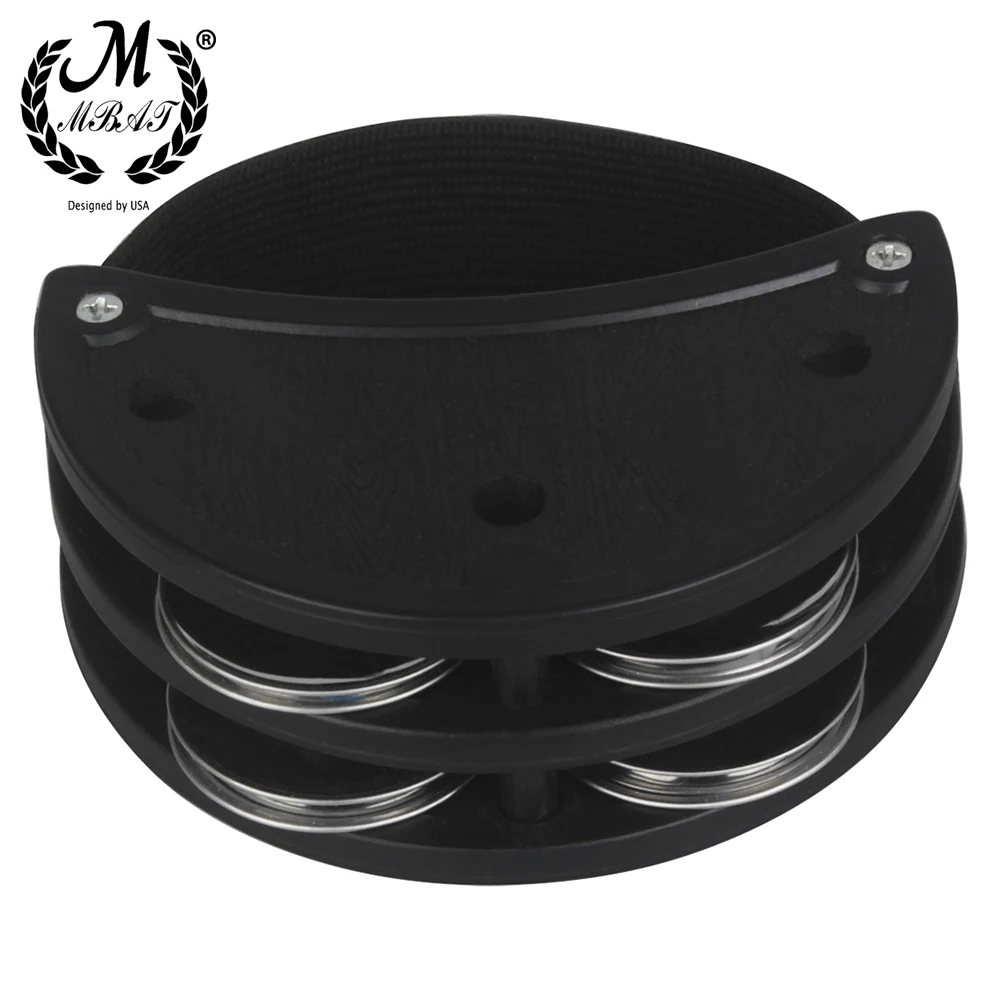 M MBAT Foot Tambourine Metal Jingle Bell Portable Percussion Instrument Box Drum Companion Musical Toys Double-row Bell Cymbals