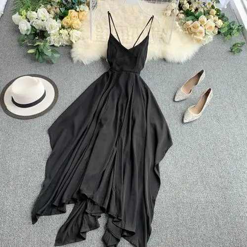 Новые модные женские платья сексуальное платье с перекрещивающимися бретельками на бретельках для отдыха необычное пляжное - Цвет: Черный