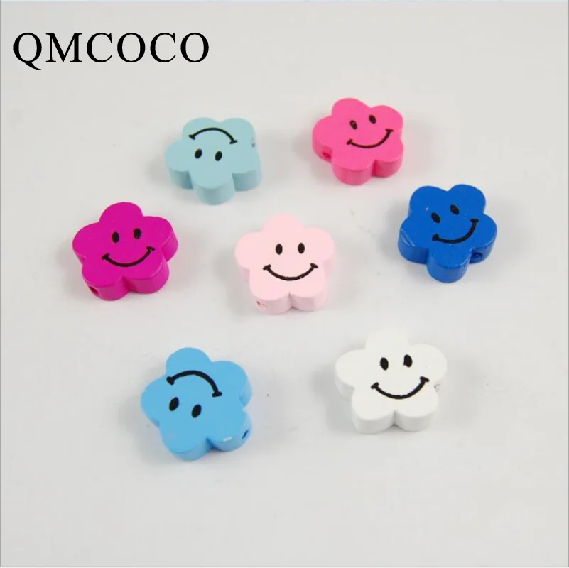 50Pcs Plum Shape Colorful Smiley Wood beads Wood Chips Children's Handmade Beads Environmentally Jewelry Baby Toy Accessories padovan wood chips древесная стружка для грызунов с ароматом лимона 1 кг