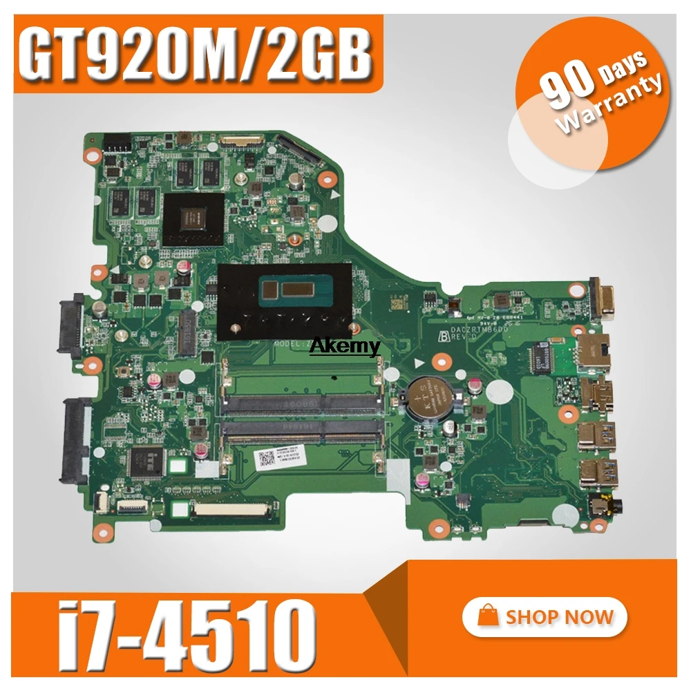 

DA0ZRTMB6D0 motherboard for ACER E5-573 E5-573G notebook motherboard CPU i7 4510U GT920M 2G DDR3 100% test work