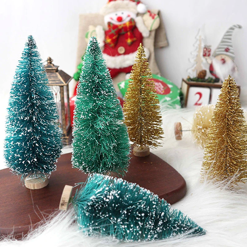 Fake Bottle Brush Small Pine Snow Frosted Trees with Wood Base Tabletop Ornaments Winter Crafts for Xmas Holiday Party Home Decor 8PCS Artificial Mini Christmas Trees