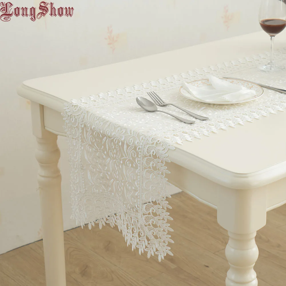 White Новейший дизайн 40x90 см 40x120 см белый розовый органза вышитая Свадебная вечеринка настольная дорожка - Цвет: White