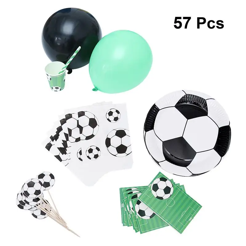  57pcs Disposable Tableware Cups Straw Invitation Card Gift Bag Football Theme Tableware - 4.00006E+12