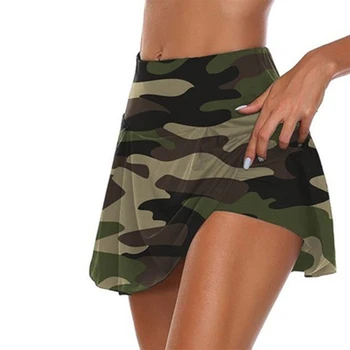 Gym Women Running Shorts Skirt High Waist Print New Shorts Mesh Double Layer Patchwork Fitness Shorts Sports Short Skirt 3