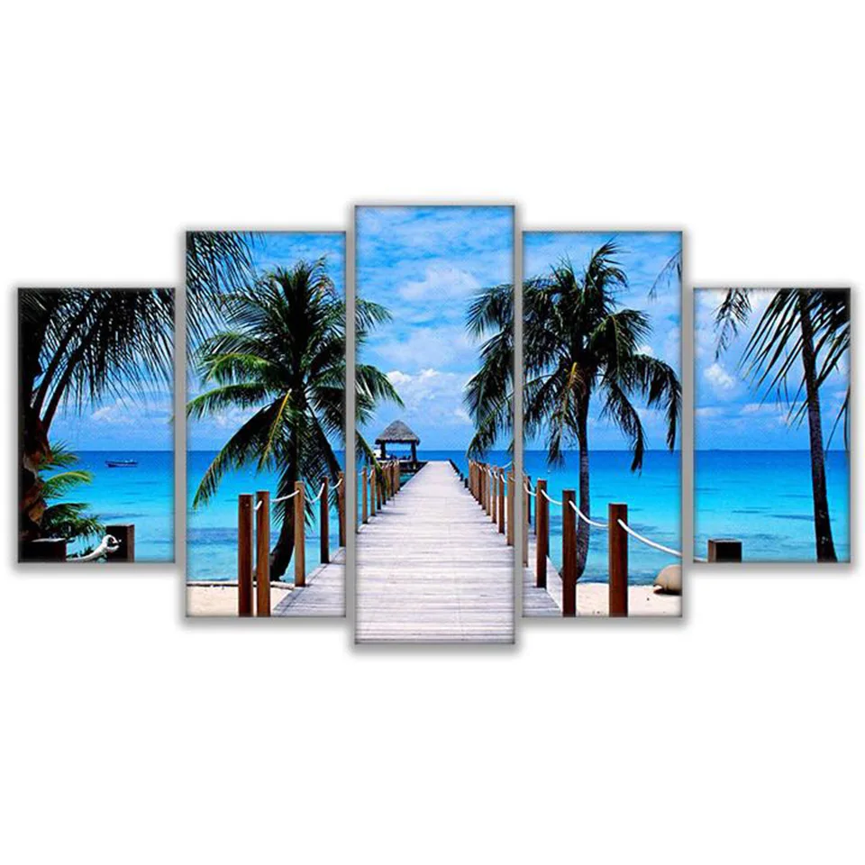 HD-Print-High-Quality-Canvas-Painting-Home-Decorative-Framework-Modular-Picture-5-Panel-Bali-Elephant-Park