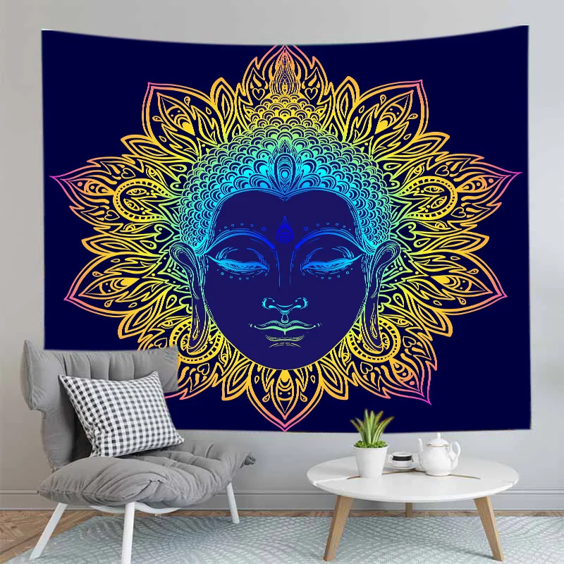Indian Buddha Statue MeditationTapestry Wall Hanging Mandala Tapestries Wall Cloth Yoga Carpet Boho Decor