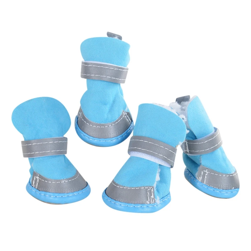 Blue 4 Pcs Winter Warm Dog Shoes Socks Waterproof Dog Cat Shoes Reflective Anti-Slip Rain Snow Pet Boots Paw Protecters For Dogs - Цвет: Blue