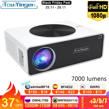TouYinger-proyector LED Q9 para cine en casa, dispositivo de vídeo de 1080P, Full HD, 7000 lúmenes (Android 10,0, Wifi, Bluetooth opcional), LCD, para películas