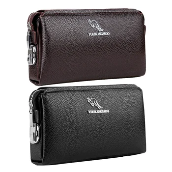 

YUESKANGAROO Men Clutch Bag Leather Long Purse Password Money Bag Business Wristlet Phone Wallet Male Casual Handy Bags