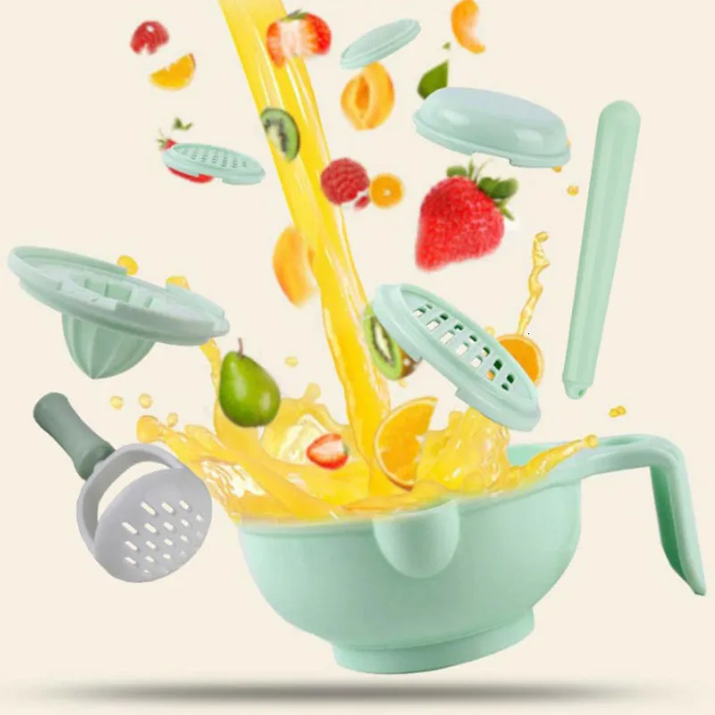 9PCS Baby Grinding Mill Food Supplement Set Feeding Dishes Hygiene Kit Infants Tableware Handmade Manual Plate Spoon Suits